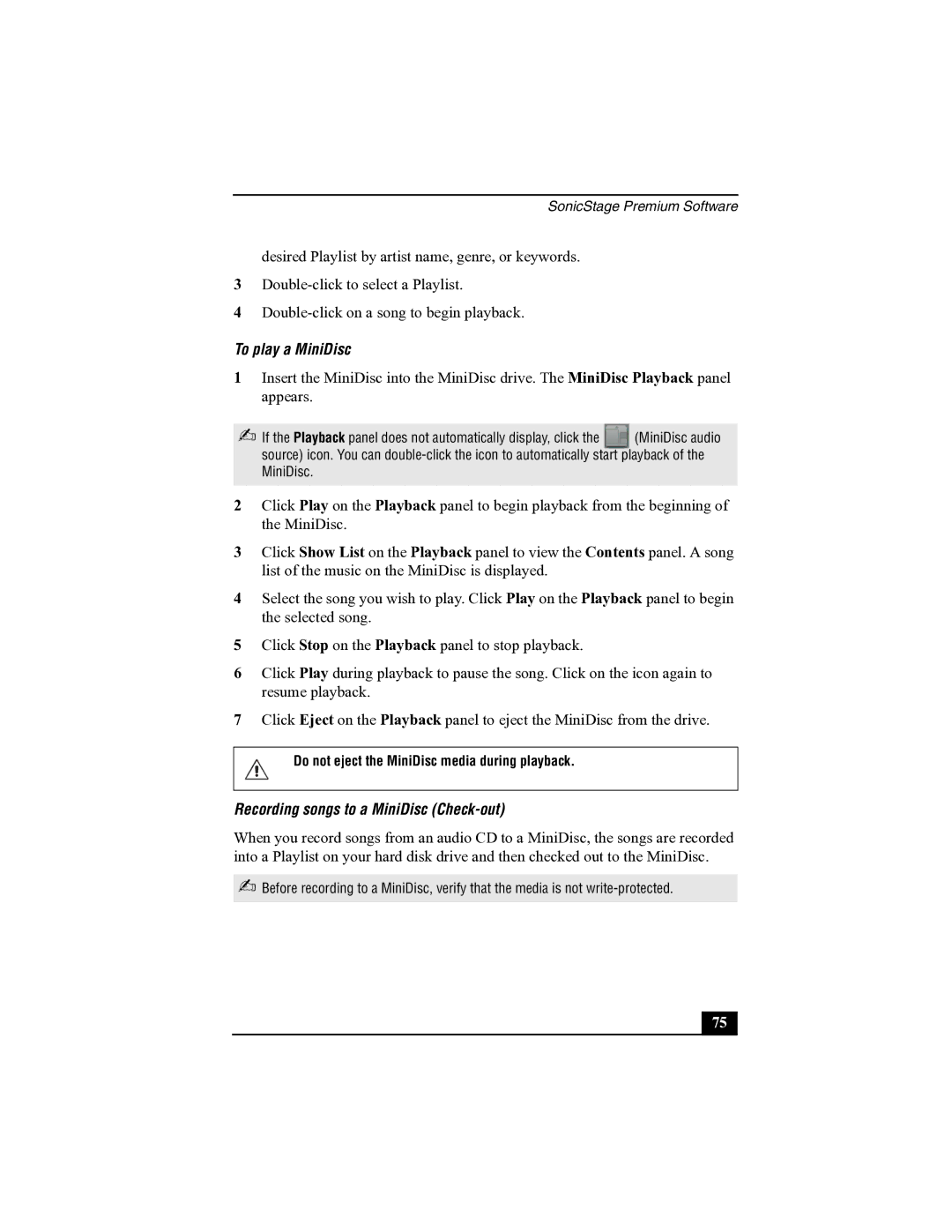 Sony R505 manual To play a MiniDisc, Recording songs to a MiniDisc Check-out 