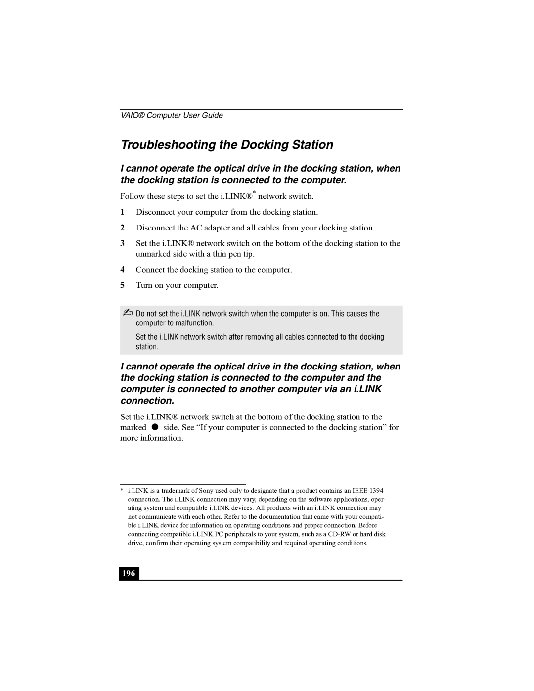 Sony R505 manual Troubleshooting the Docking Station 