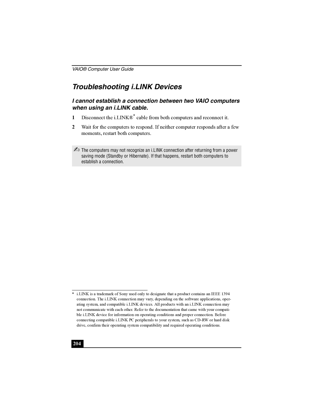 Sony R505 manual Troubleshooting i.LINK Devices 