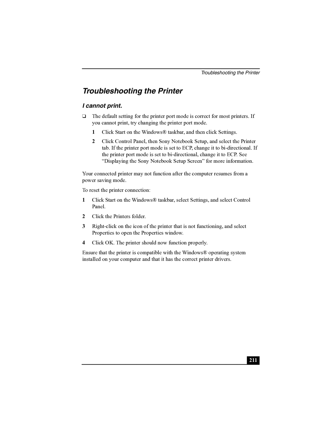 Sony R505 manual Troubleshooting the Printer, Cannot print 