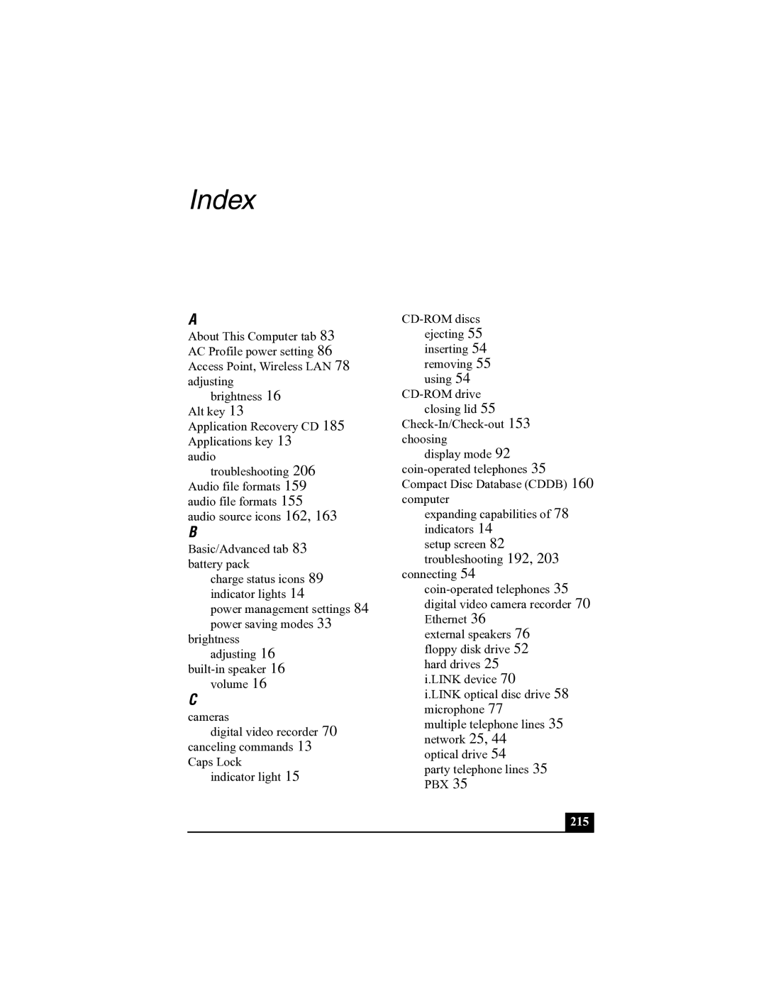 Sony R505 manual Index 