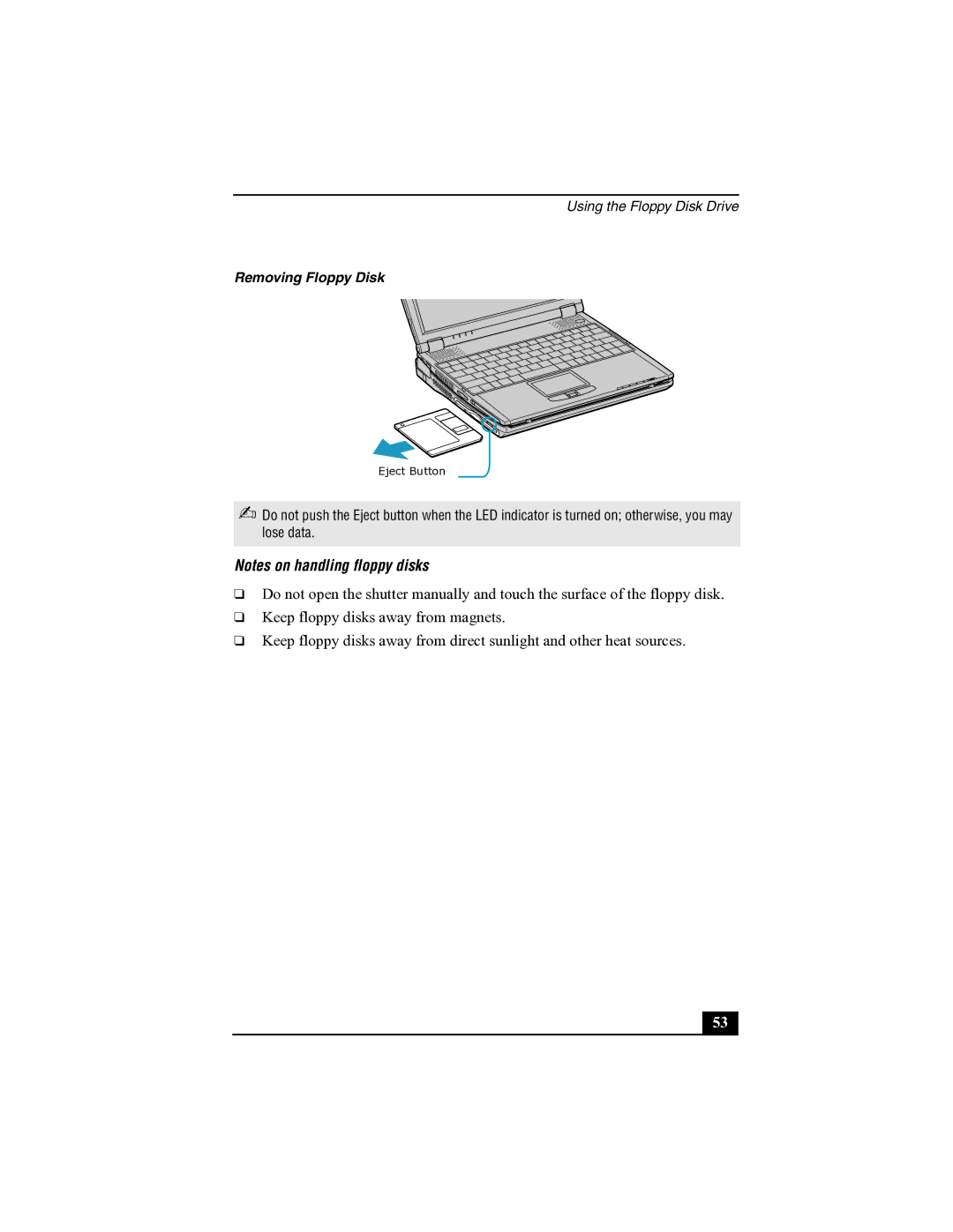 Sony R505 manual Removing Floppy Disk 