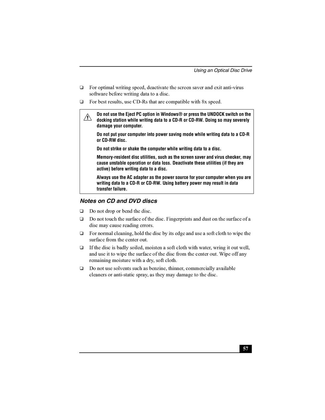 Sony R505 manual Using an Optical Disc Drive 