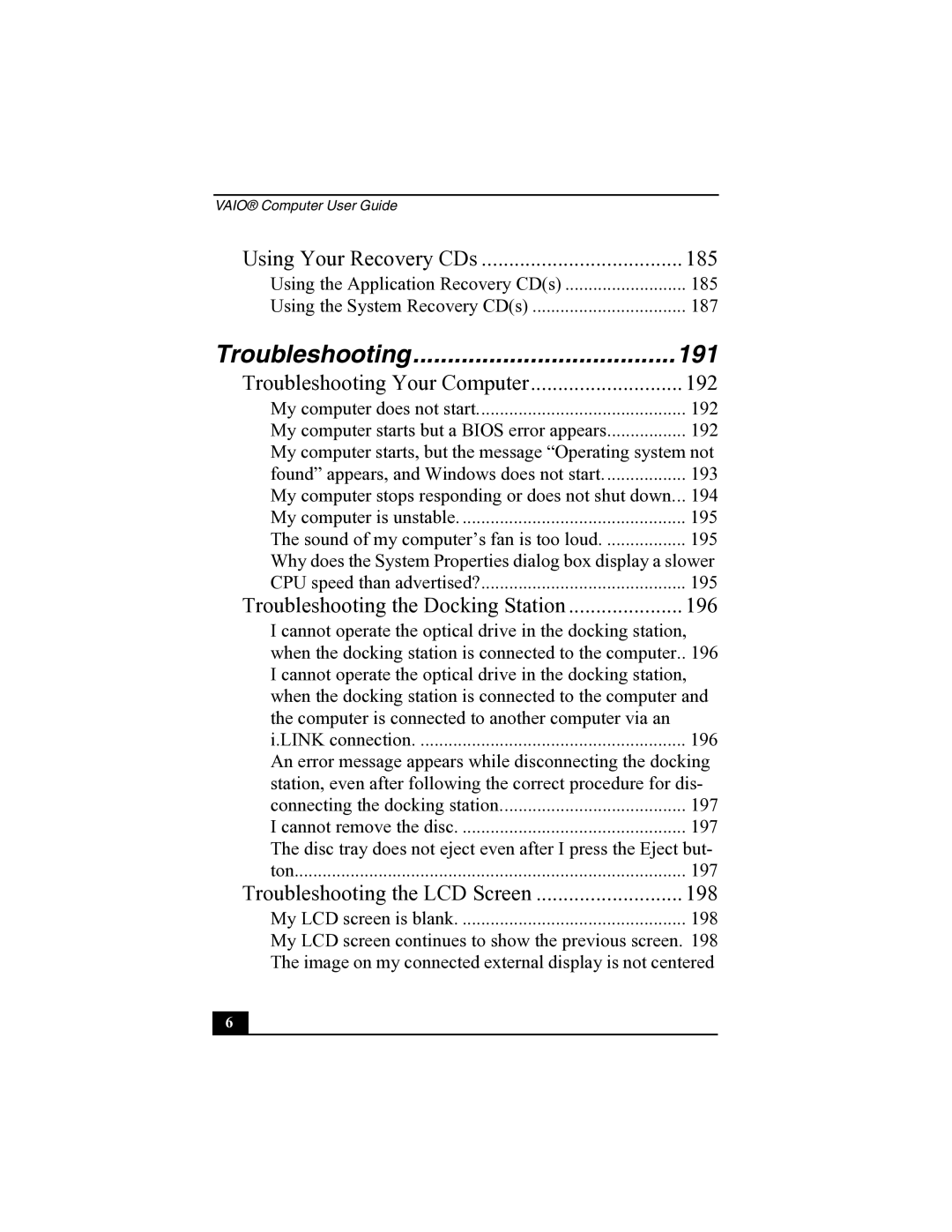 Sony R505 manual Troubleshooting 191 