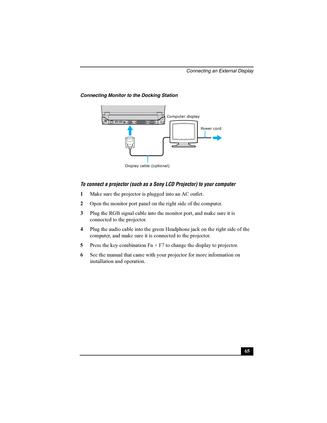 Sony R505 manual Connecting Monitor to the Docking Station 