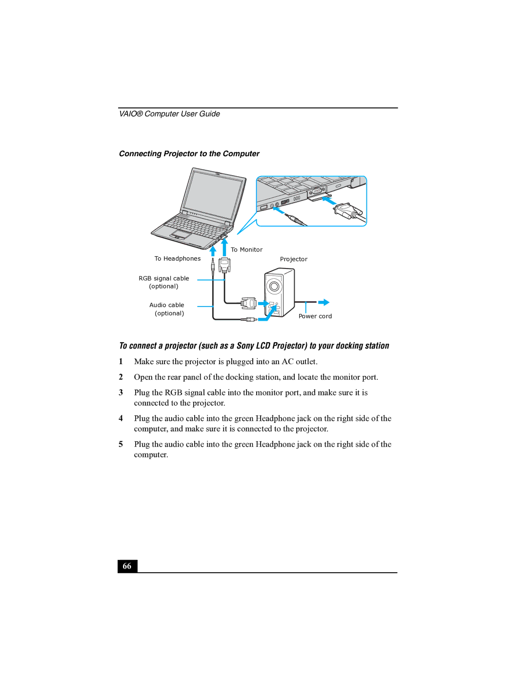 Sony R505 manual Connecting Projector to the Computer 