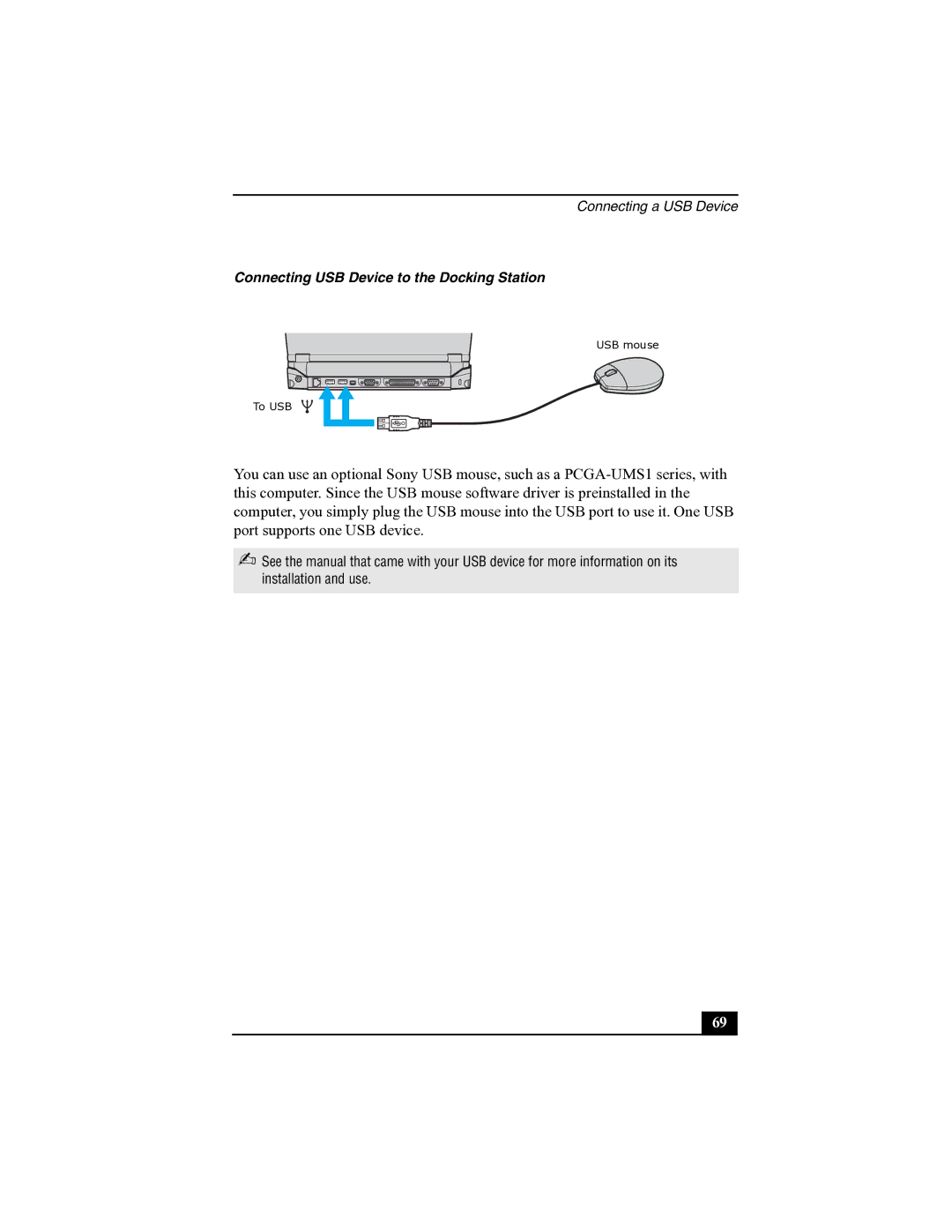 Sony R505 manual Connecting USB Device to the Docking Station 