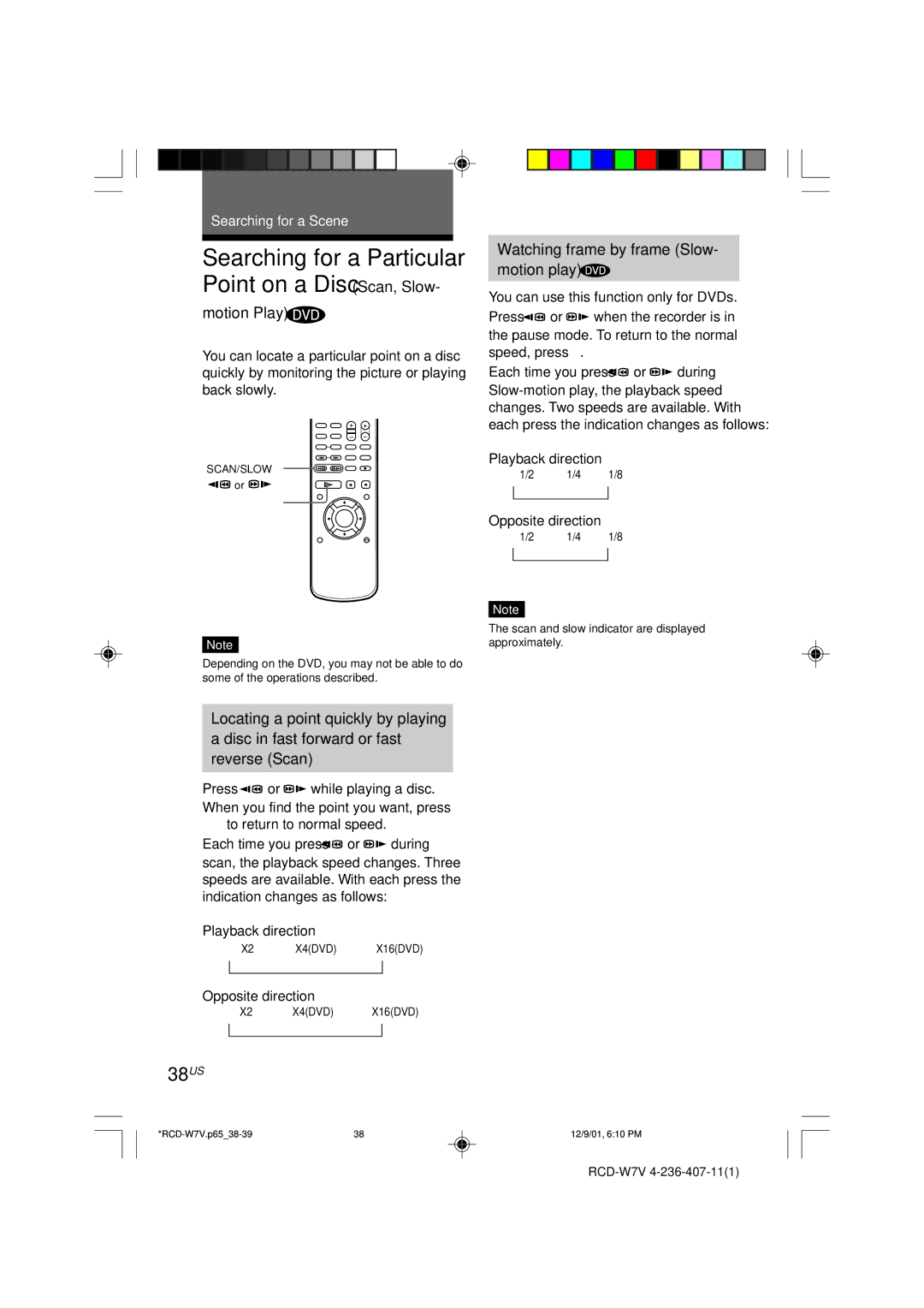 Sony RCD-W7V Searching for a Particular Point on a Disc Scan, Slow, 38US, Motion Play, Opposite direction 