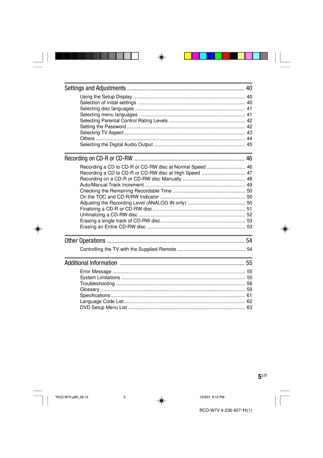 Sony RCD-W7V operating instructions 5US 