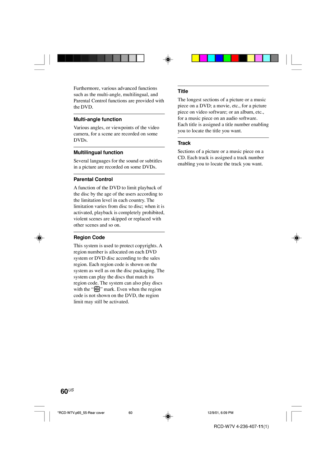 Sony RCD-W7V operating instructions 60US 