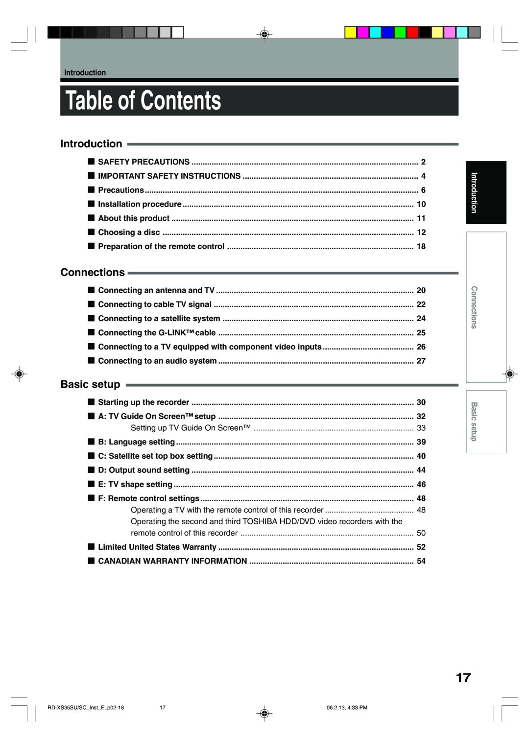 Sony RD-XS35SC, RD-XS35SU owner manual Table of Contents 