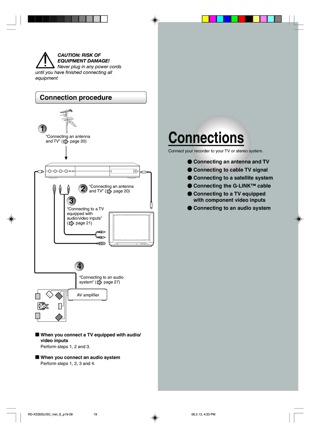 Sony RD-XS35SC, RD-XS35SU owner manual Connection procedure, When you connect a TV equipped with audio/ video inputs 