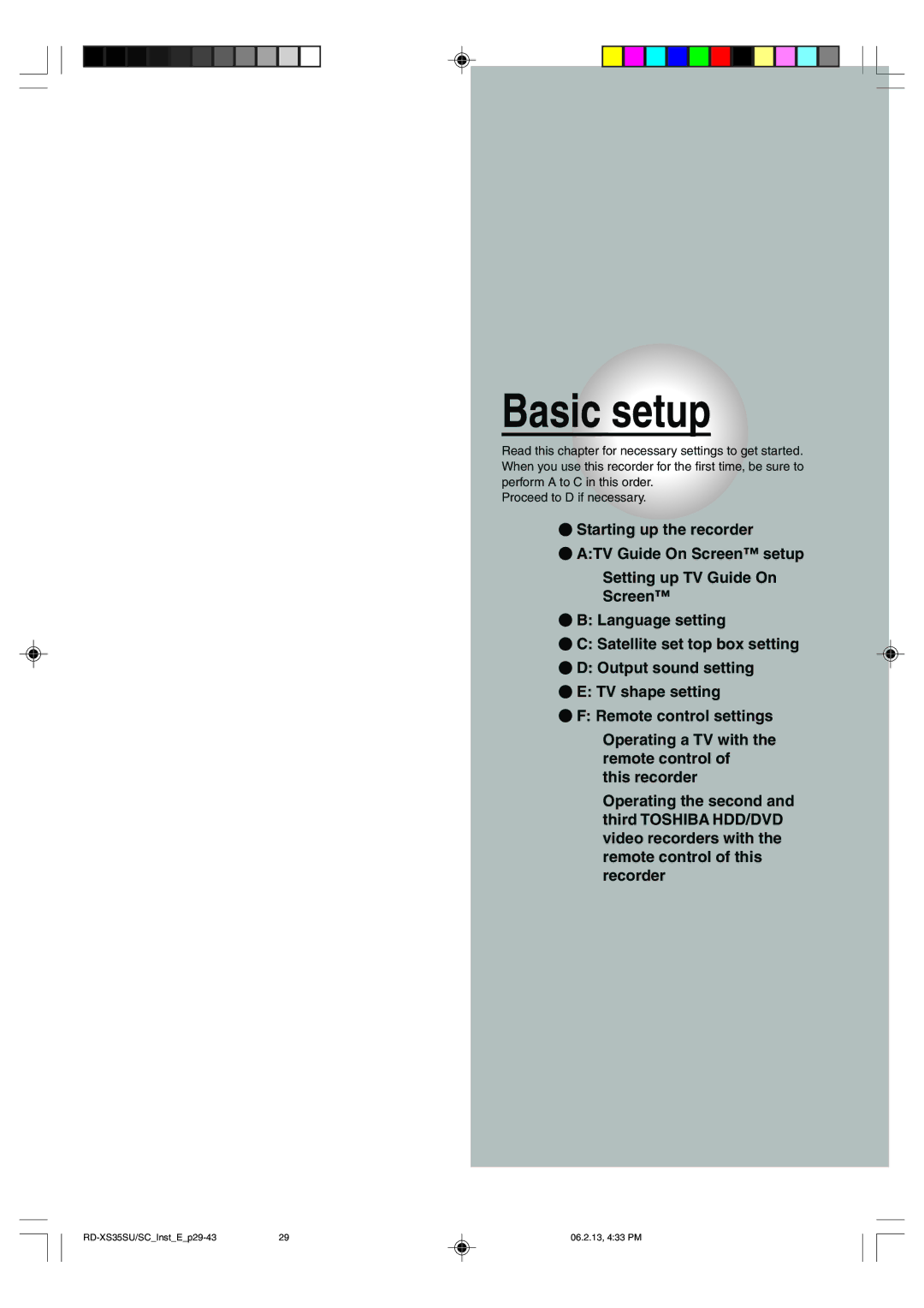 Sony RD-XS35SC, RD-XS35SU owner manual Basic setup 