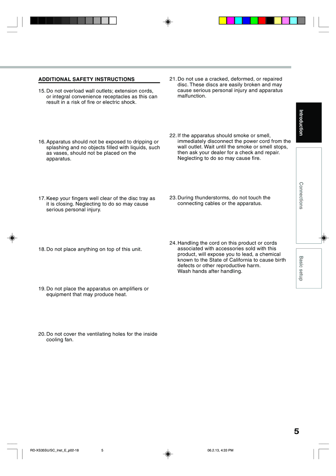 Sony RD-XS35SC, RD-XS35SU owner manual Additional Safety Instructions 