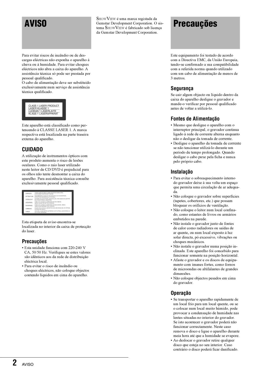 Sony RDR-GX7 manual Precauções 