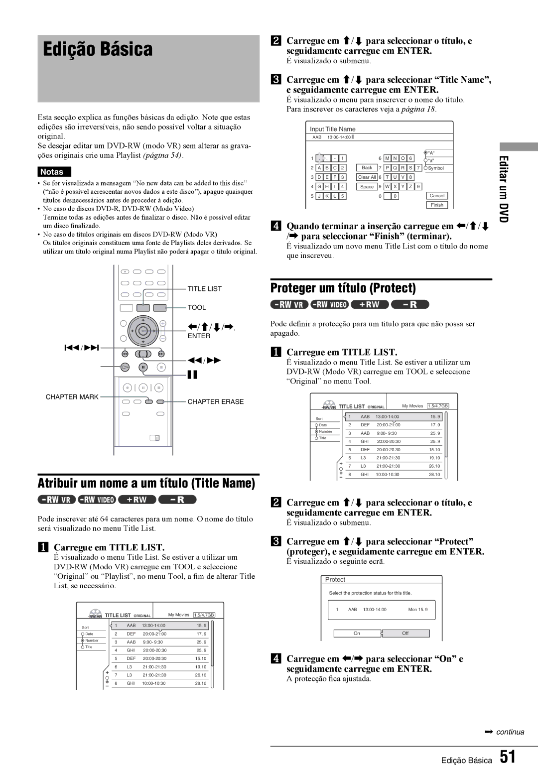 Sony RDR-GX7 manual Edição Básica, Proteger um título Protect, Carregue em Title List 