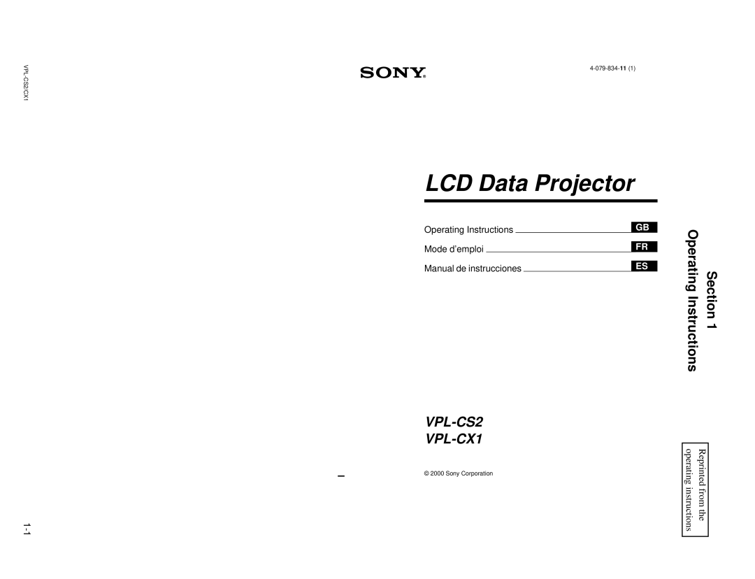 Sony VPL-CX1, RM-PJM10 service manual LCD Data Projector 