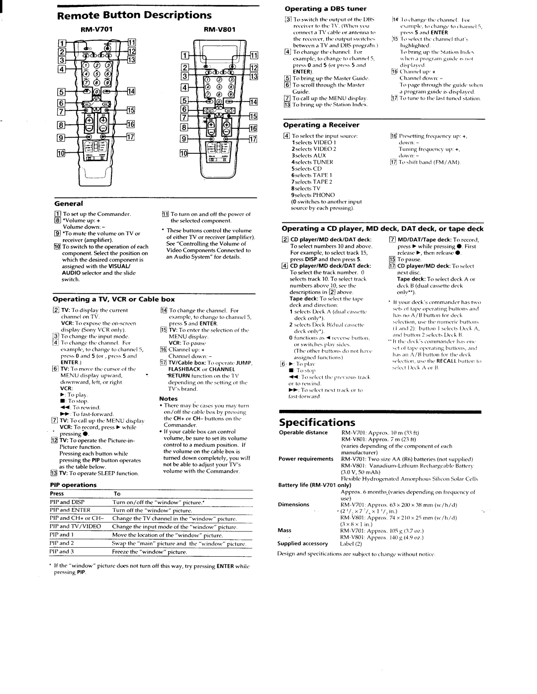 Sony RM-V701, RM-V801 manual 