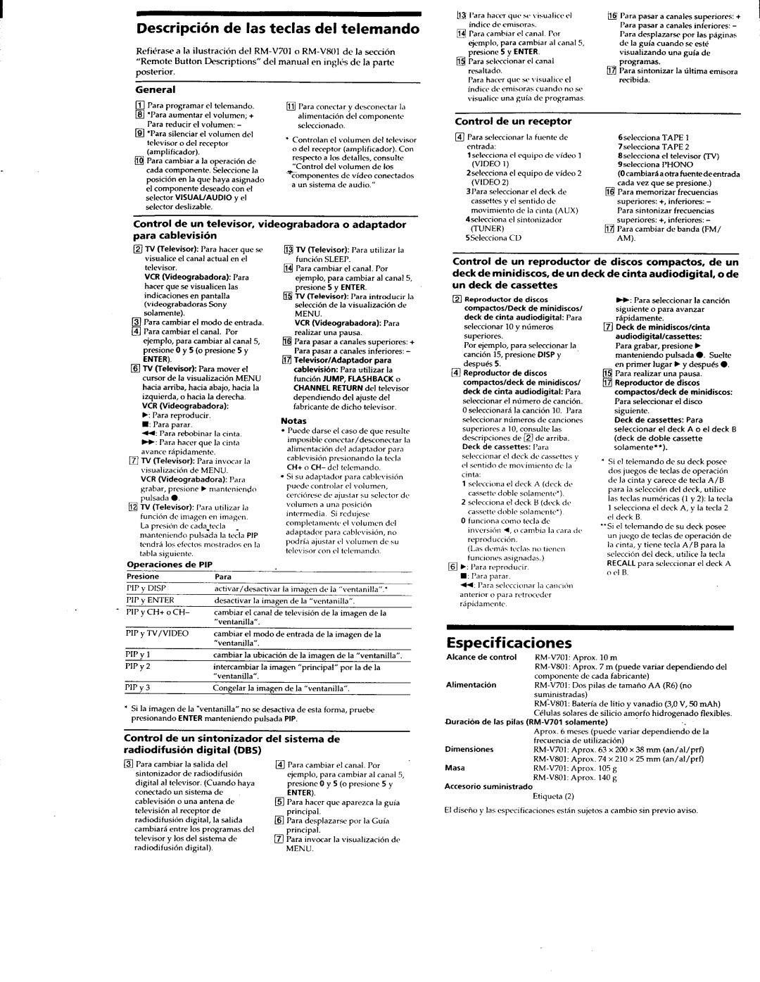 Sony RM-V701, RM-V801 manual 