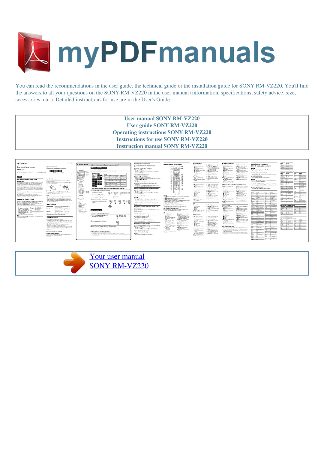 Sony user manual Sony RM-VZ220 