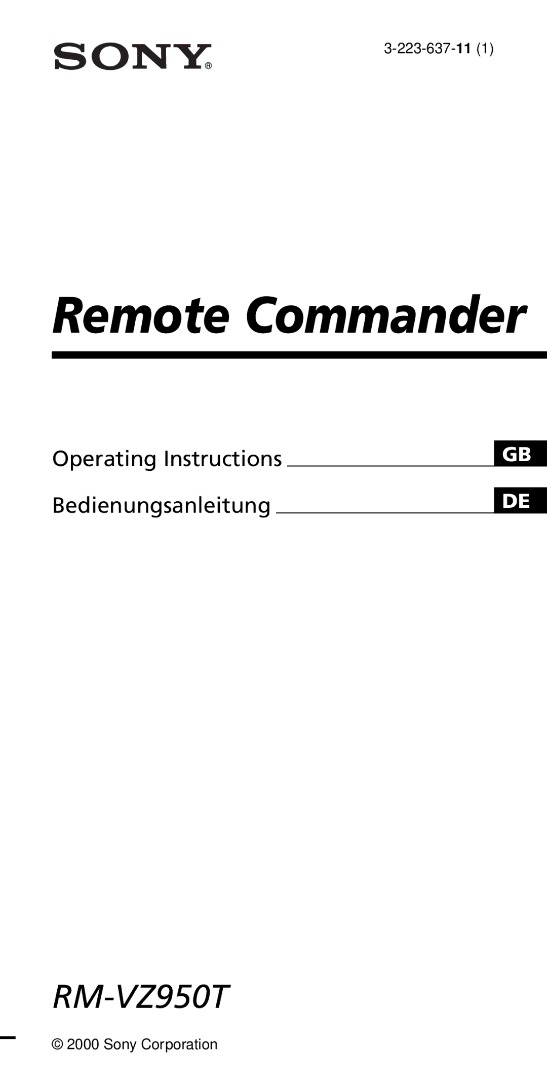 Sony RM-VZ950T operating instructions Remote Commander 