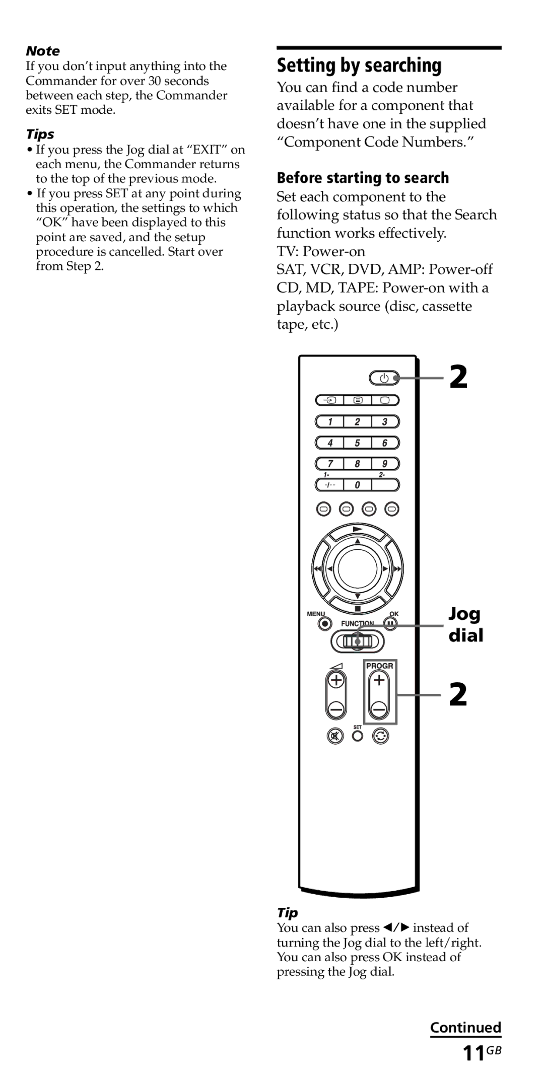 Sony RM-VZ950T operating instructions 11GB, Setting by searching, Before starting to search 