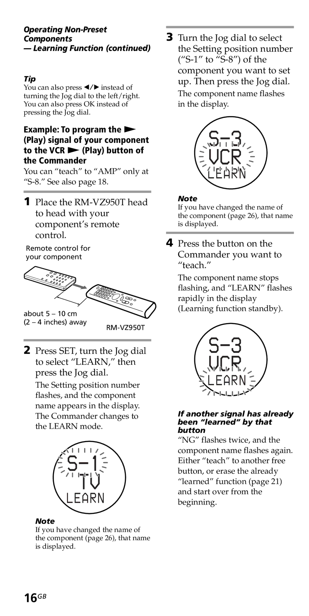 Sony RM-VZ950T operating instructions 16GB, If another signal has already been learned by that button 