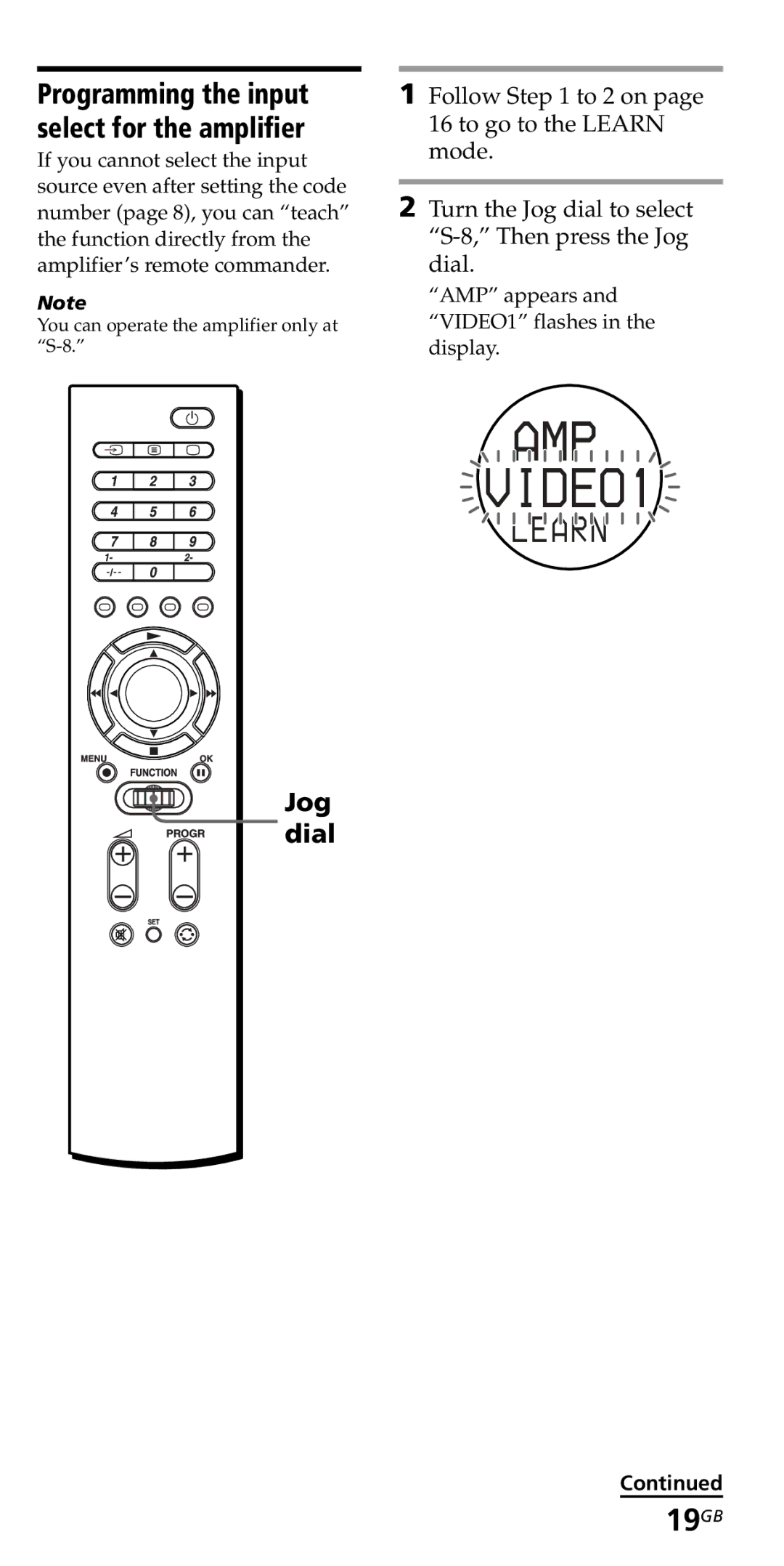 Sony RM-VZ950T operating instructions VIDEO1, 19GB 