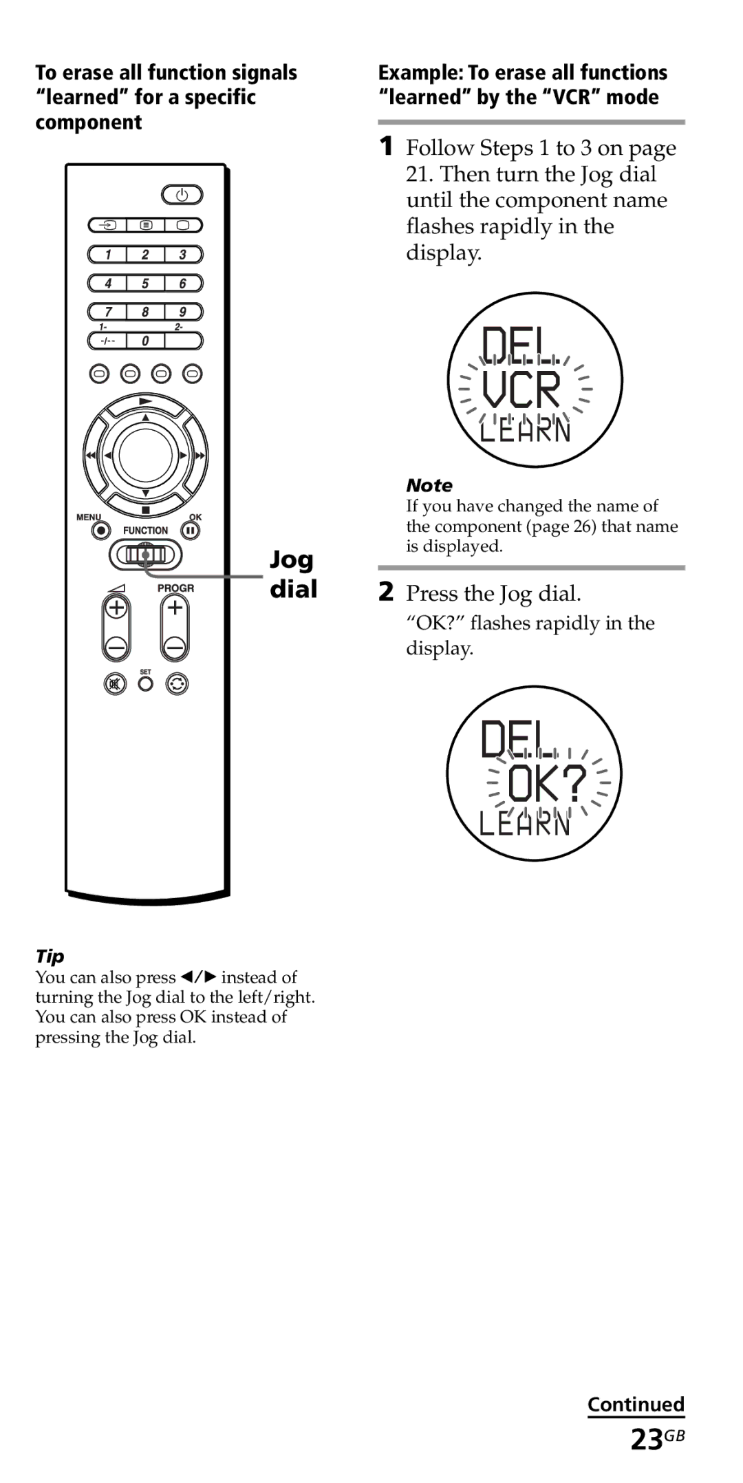 Sony RM-VZ950T operating instructions Del Vcr, 23GB 