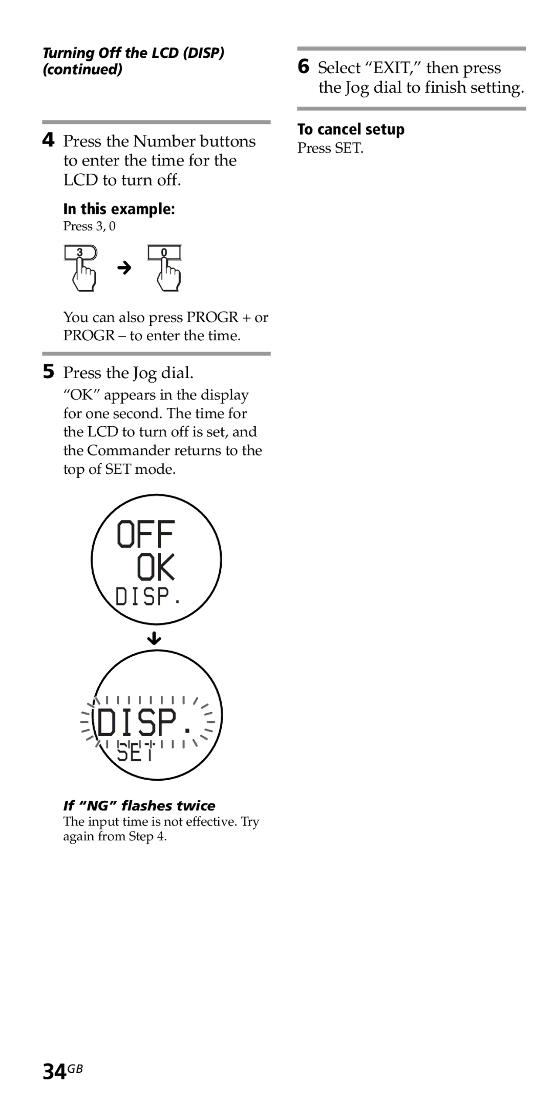 Sony RM-VZ950T operating instructions Off, 34GB, If NG flashes twice 