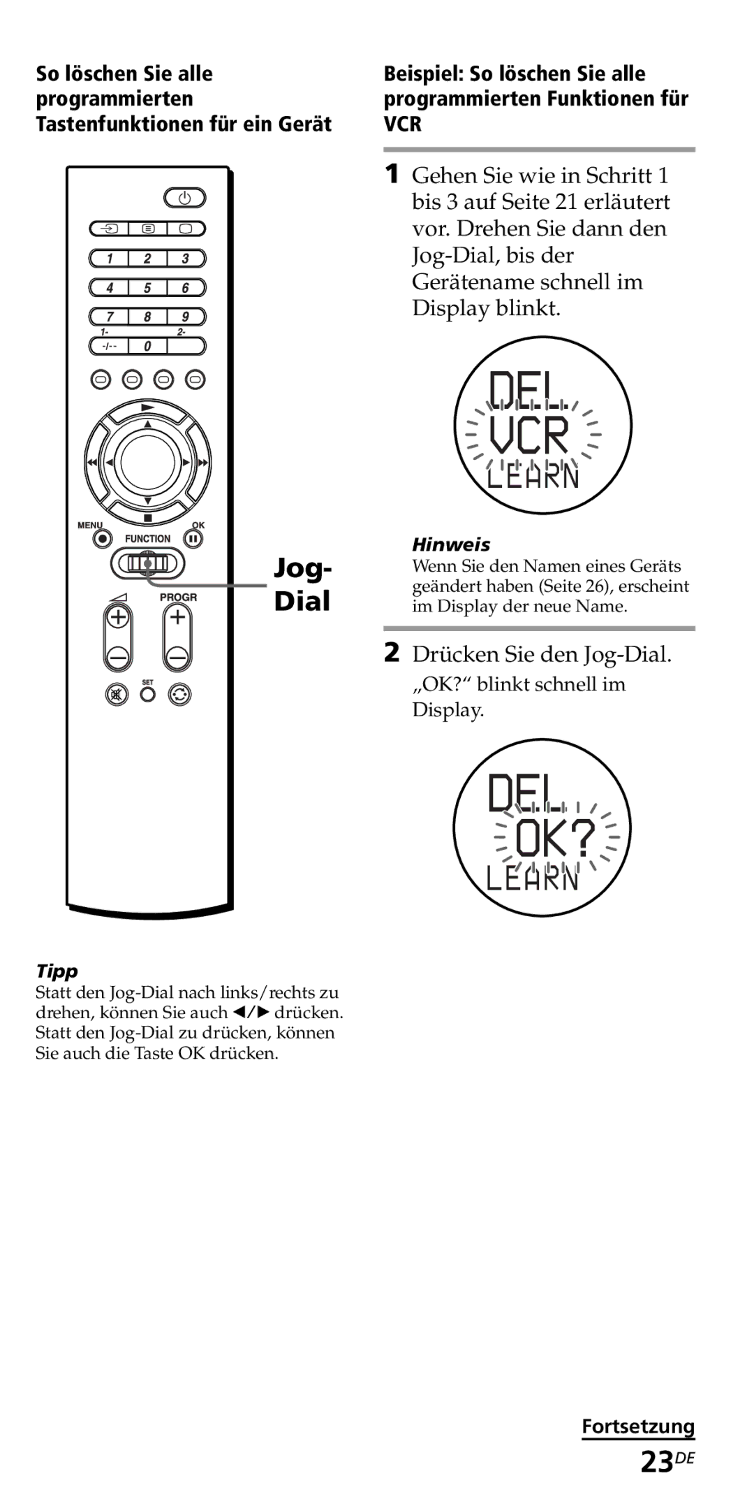 Sony RM-VZ950T operating instructions 23DE, Jog- Dial 