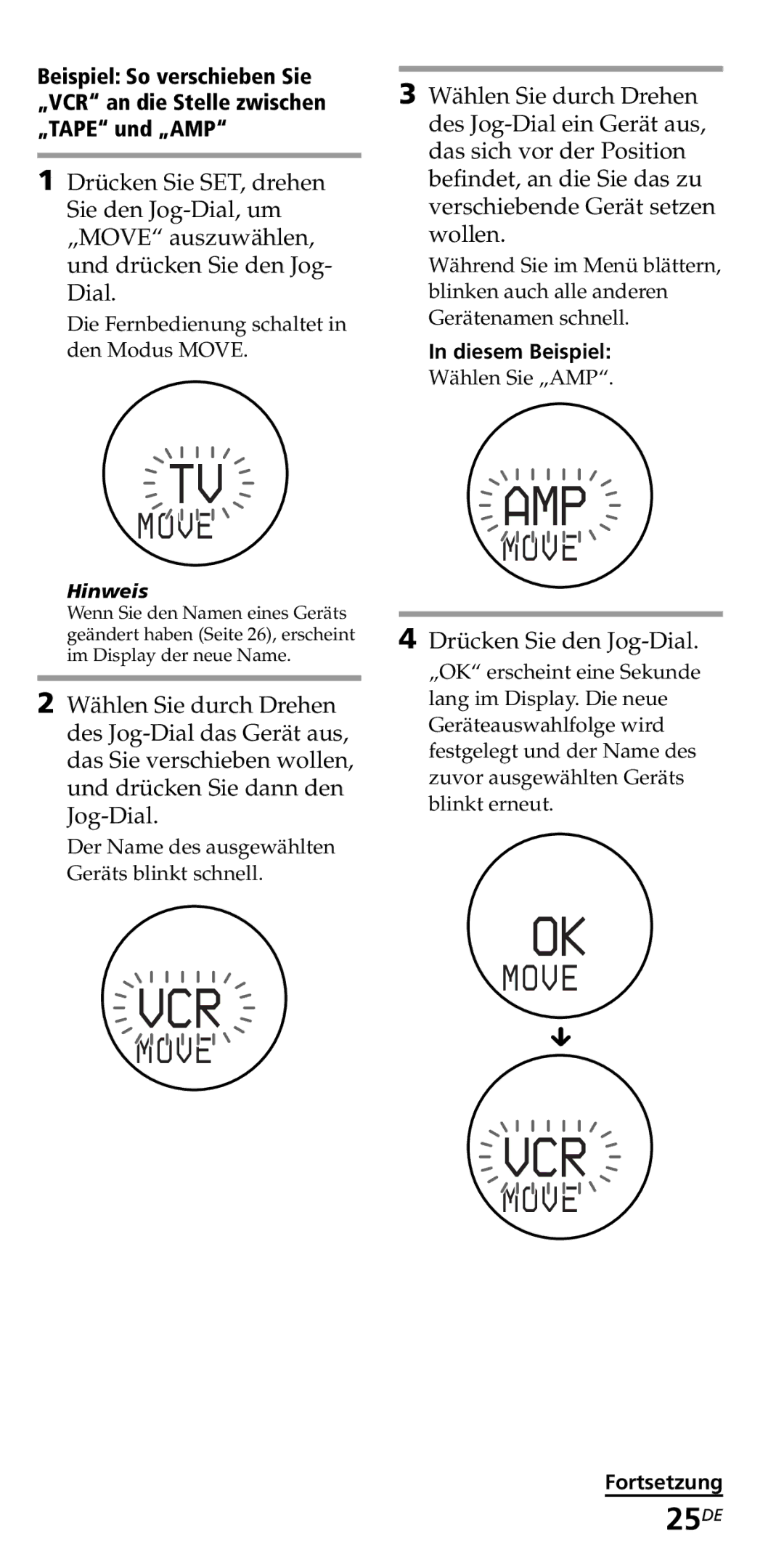 Sony RM-VZ950T operating instructions 25DE, Diesem Beispiel 