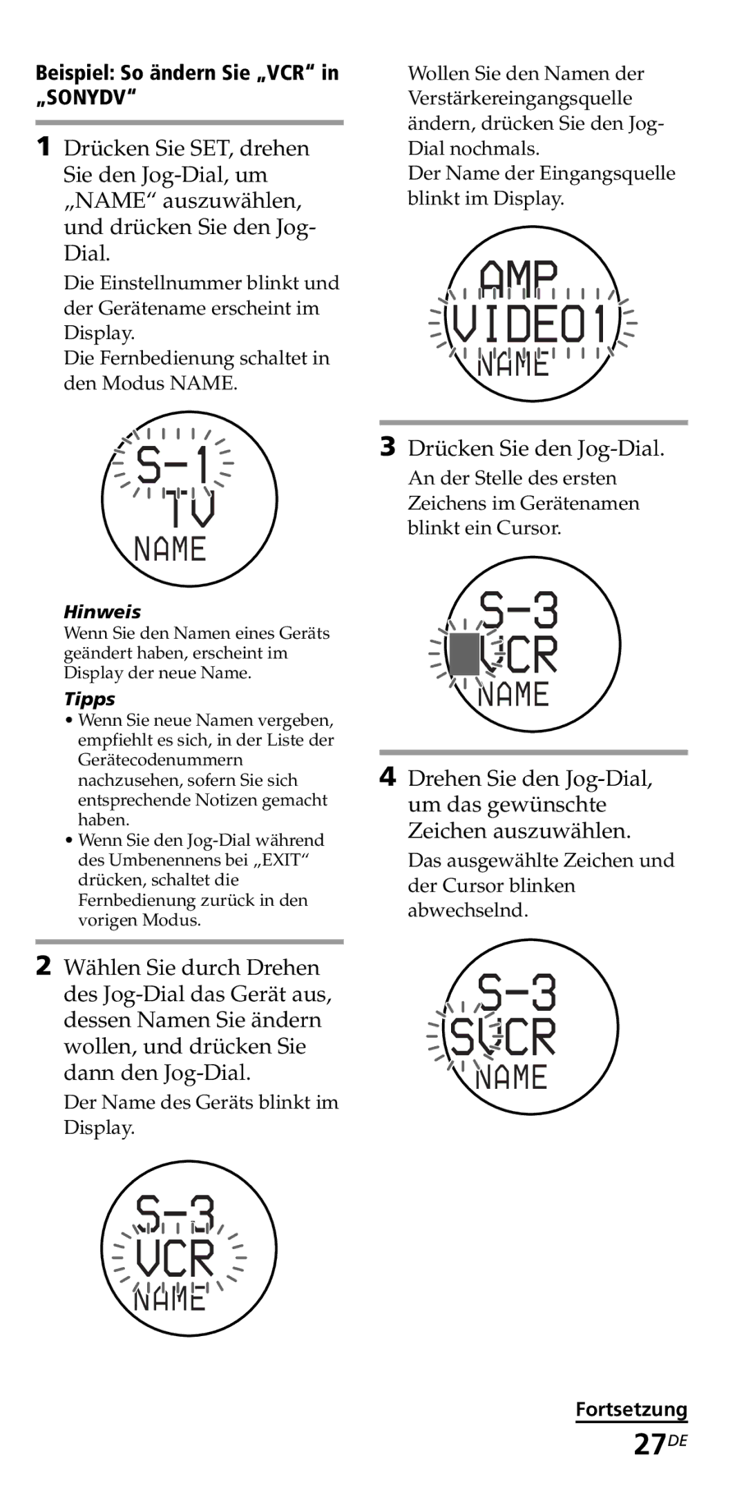 Sony RM-VZ950T operating instructions 27DE, Beispiel So ändern Sie „VCR in „SONYDV 