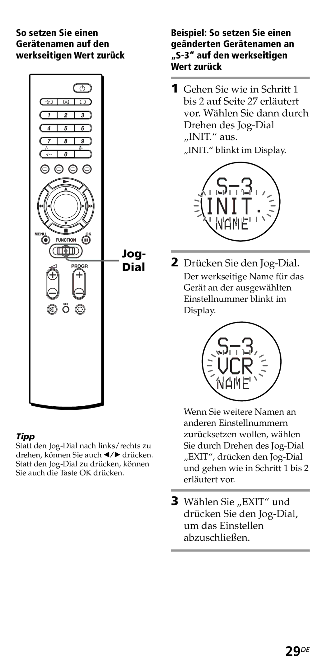 Sony RM-VZ950T operating instructions Init, 29DE 