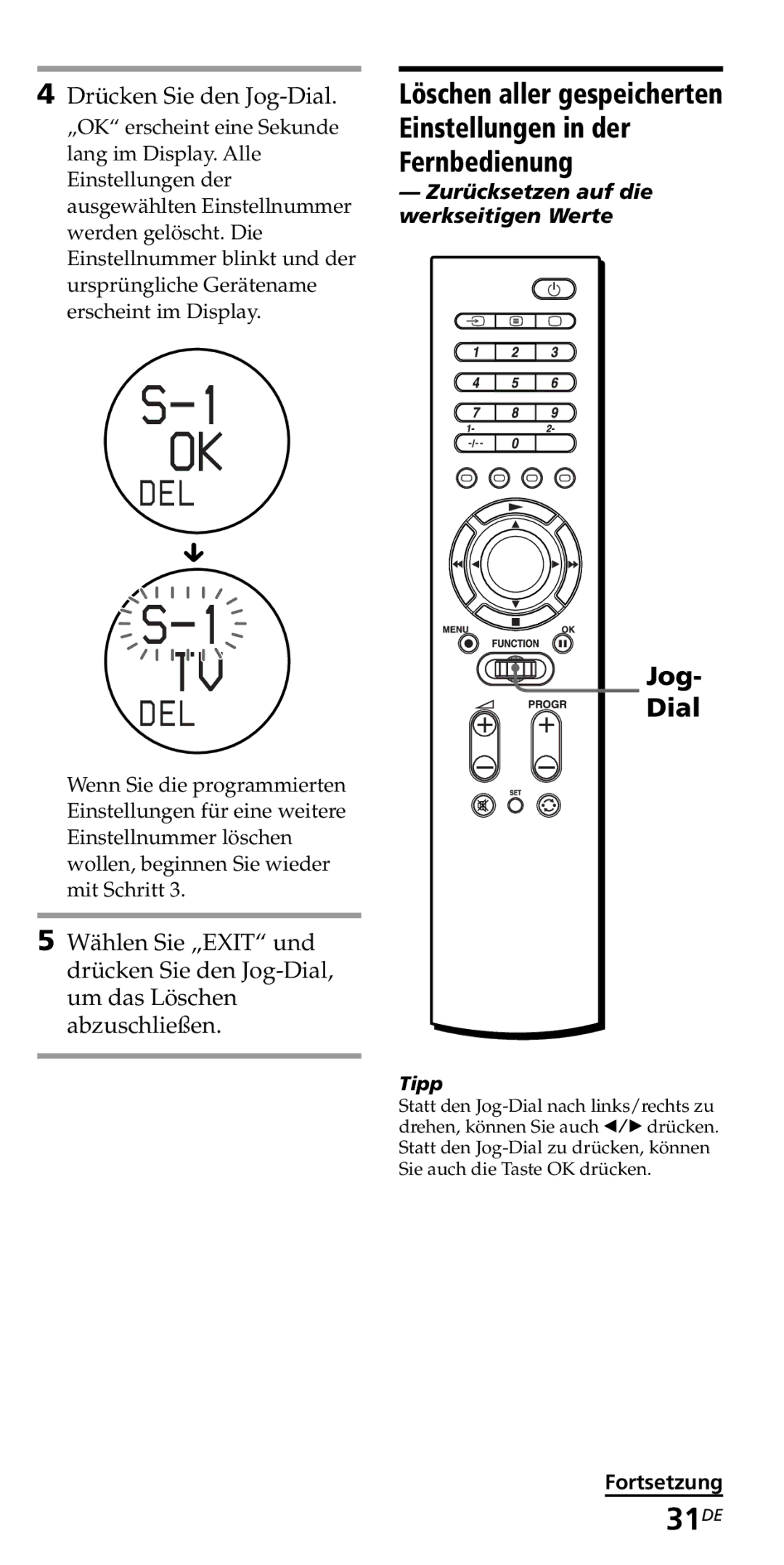 Sony RM-VZ950T operating instructions 31DE, Fortsetzung 