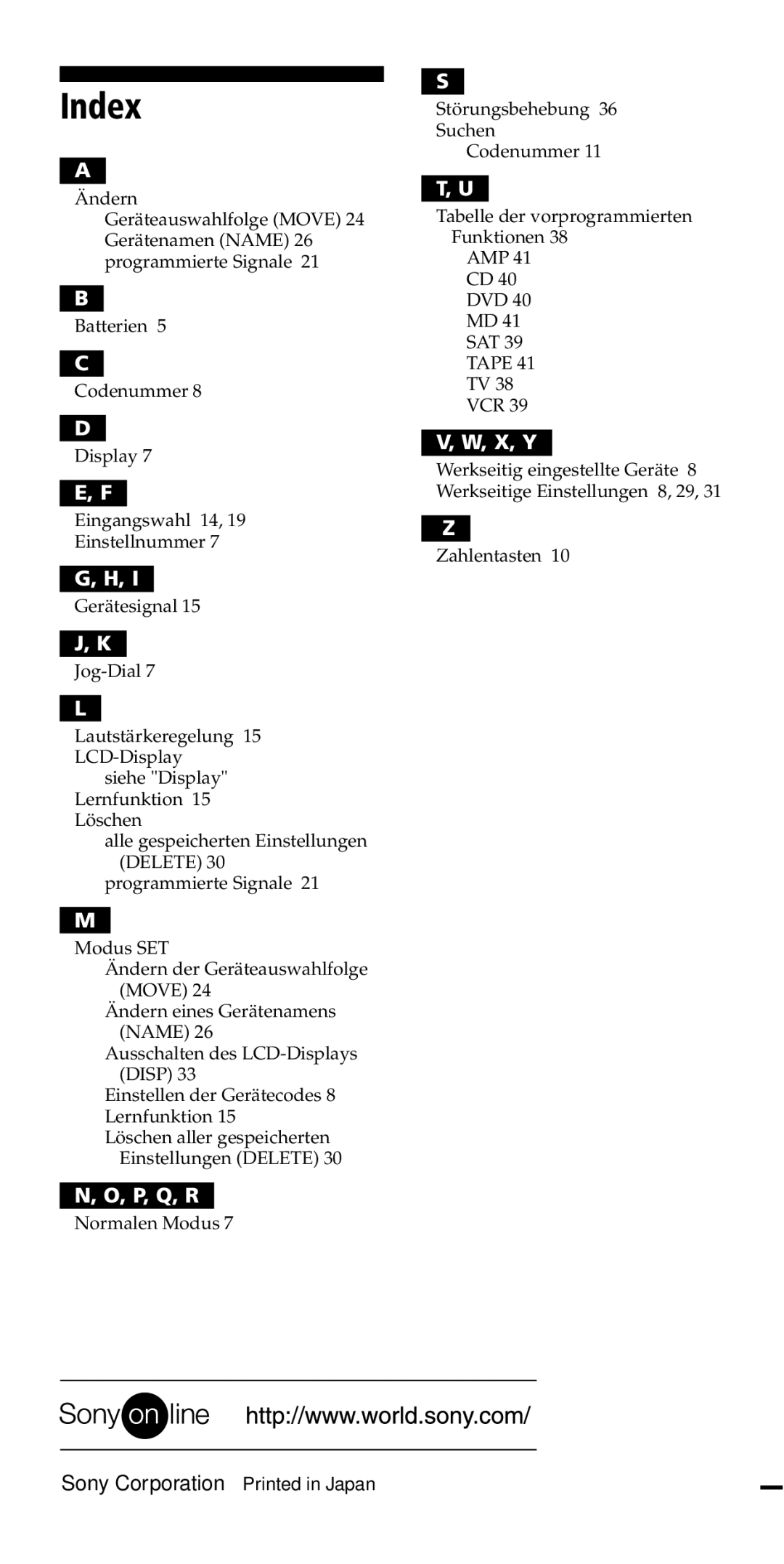 Sony RM-VZ950T operating instructions X, Y 