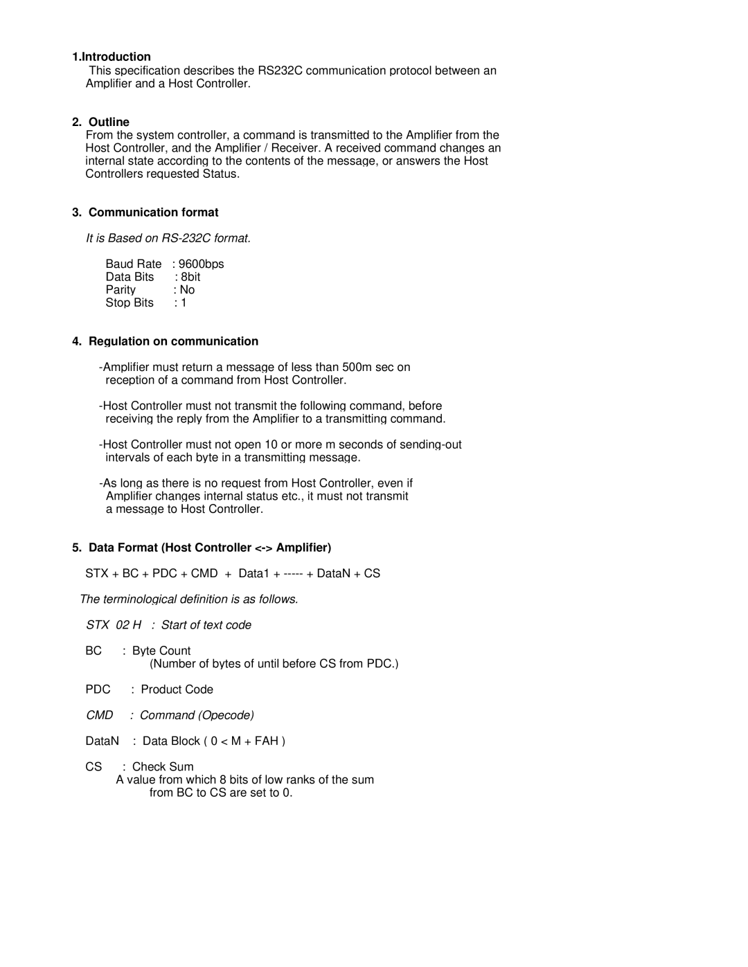 Sony RS-232C manual Communication format 