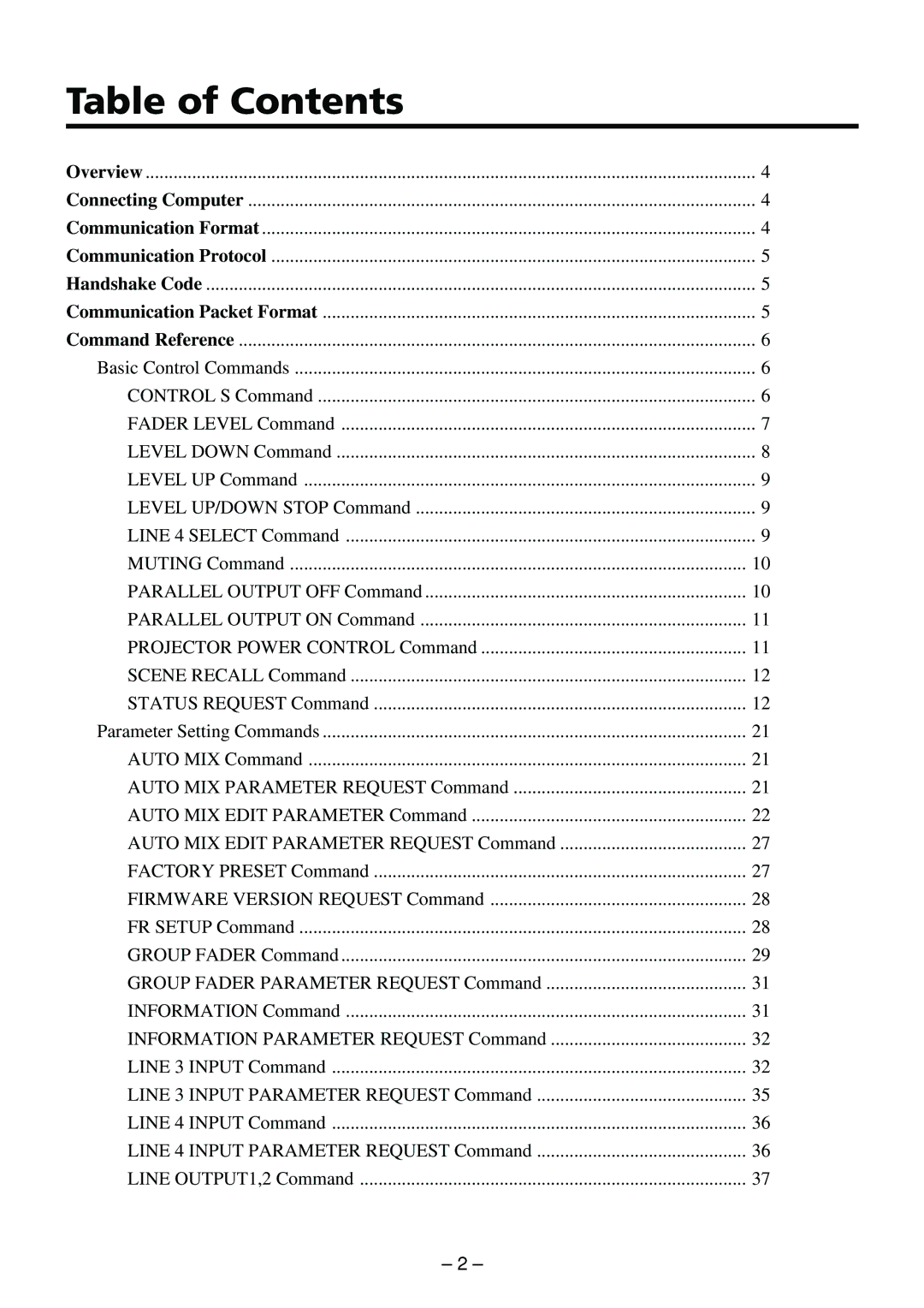 Sony RS-232C manual Table of Contents 