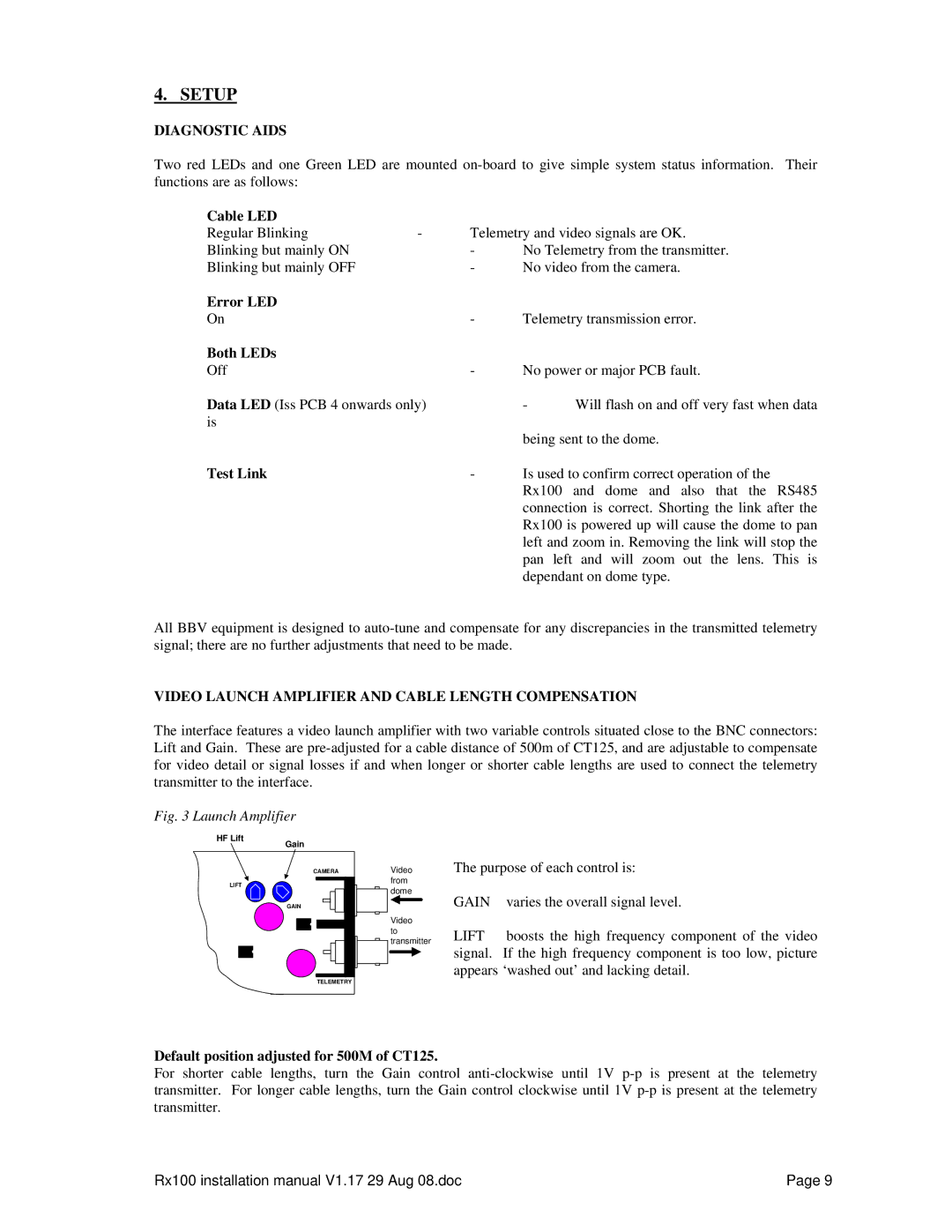 Sony RX100 manual Diagnostic Aids, Video Launch Amplifier and Cable Length Compensation 