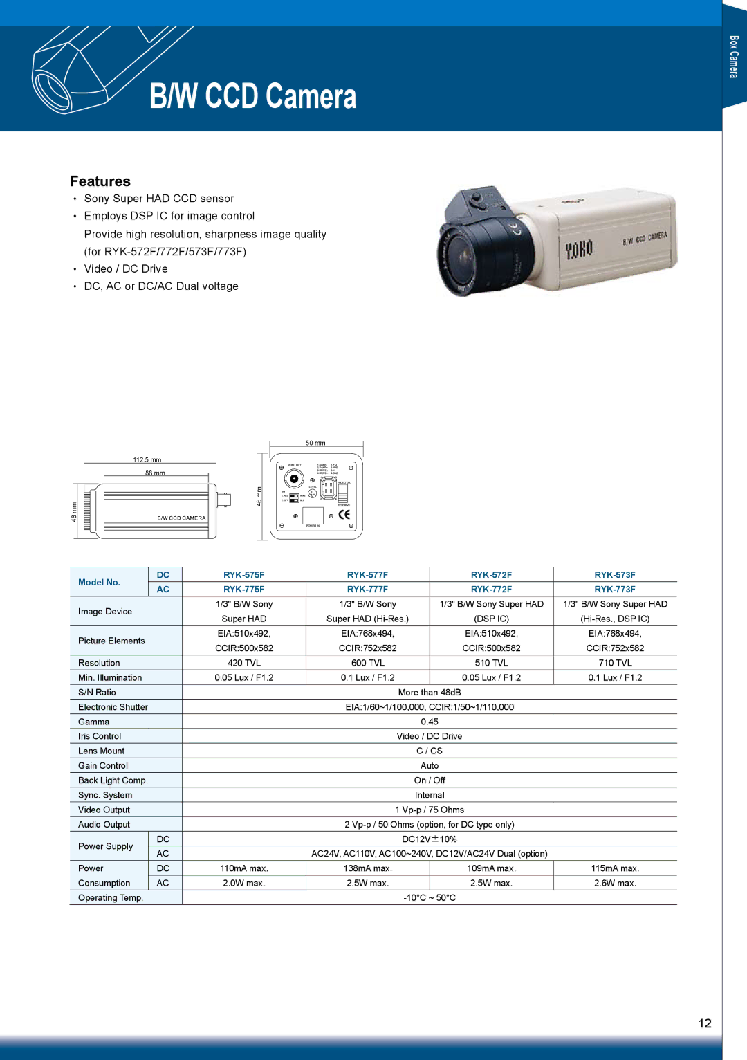 Sony RYK-AF302A manual CCD Camera, Model No RYK-575F RYK-577F RYK-572F RYK-573F 