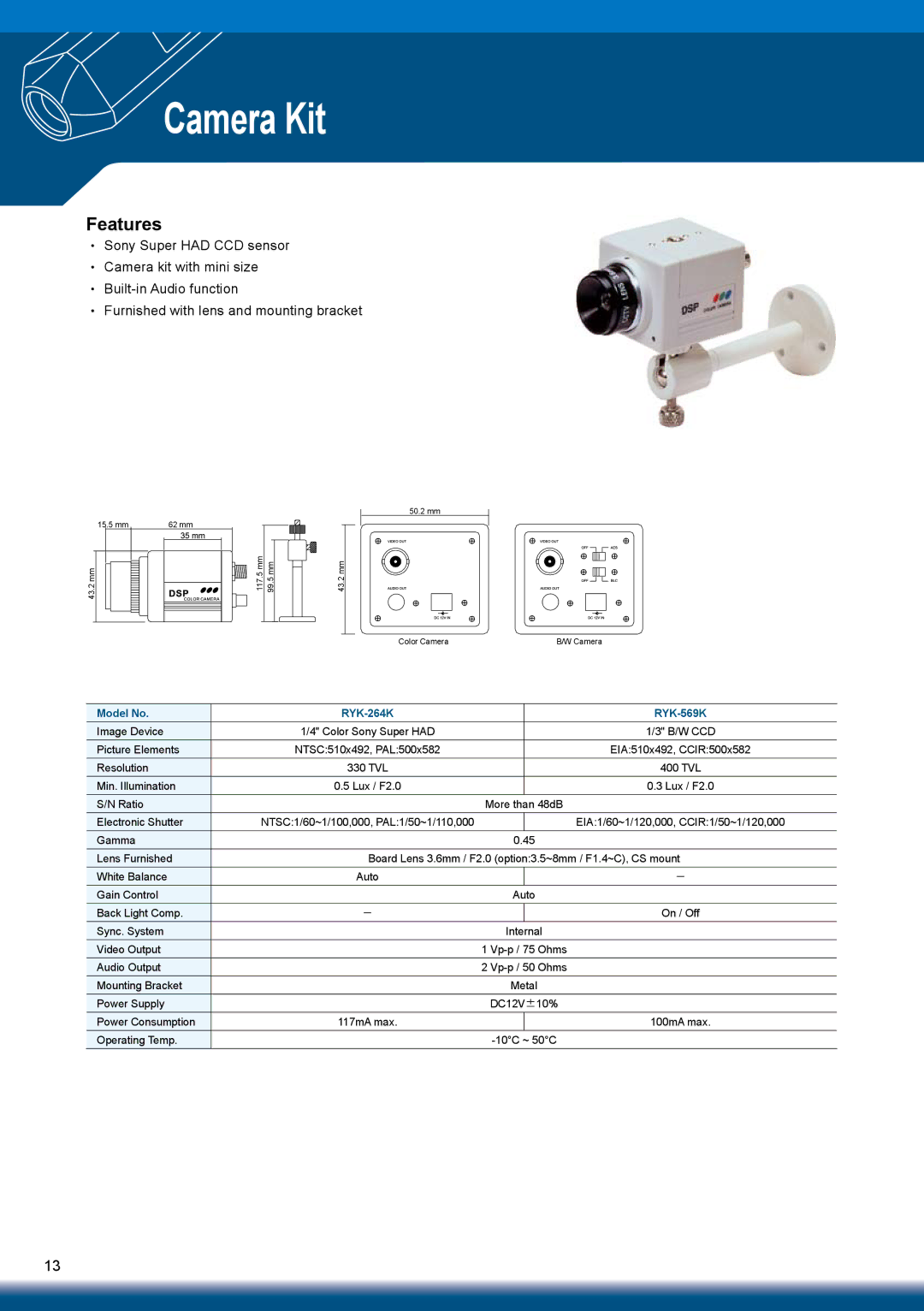 Sony RYK-AF302A manual Camera Kit, Model No RYK-264K RYK-569K 