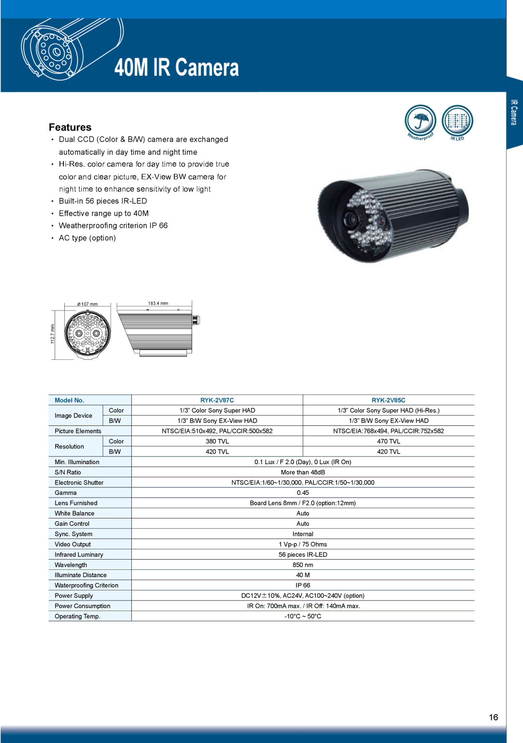 Sony RYK-AF302A manual 40M IR Camera 