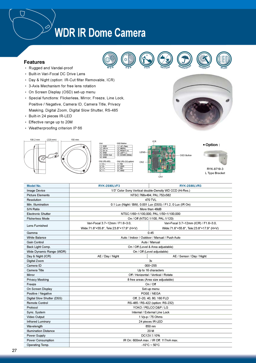 Sony RYK-AF302A manual WDR IR Dome Camera 