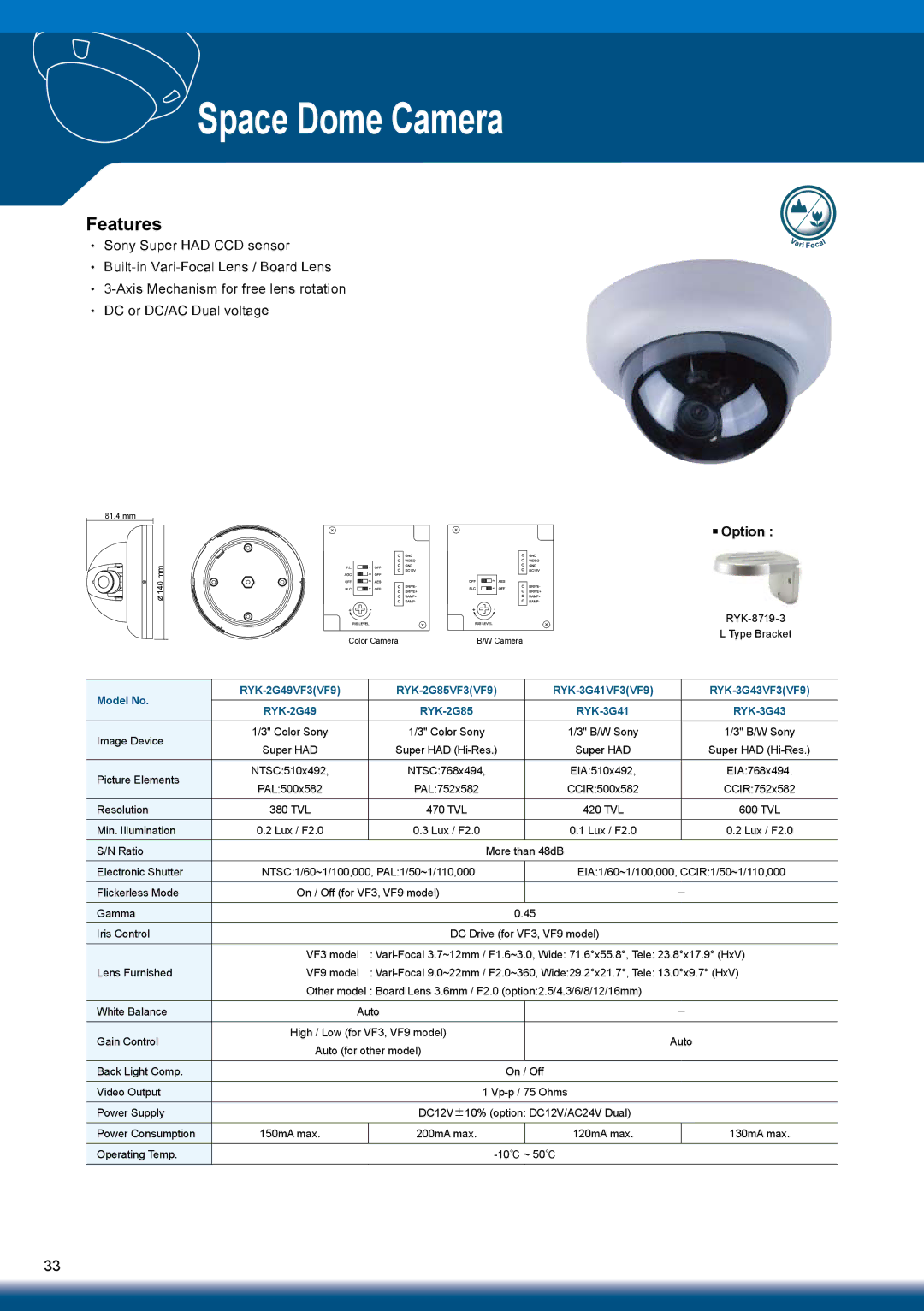 Sony RYK-AF302A manual Space Dome Camera 