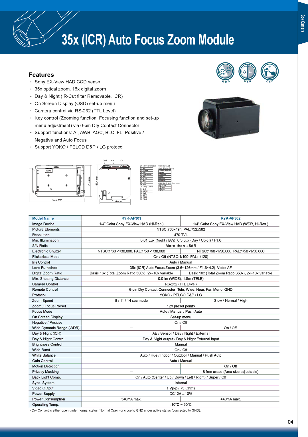 Sony RYK-AF302A manual 35x ICR Auto Focus Zoom Module 