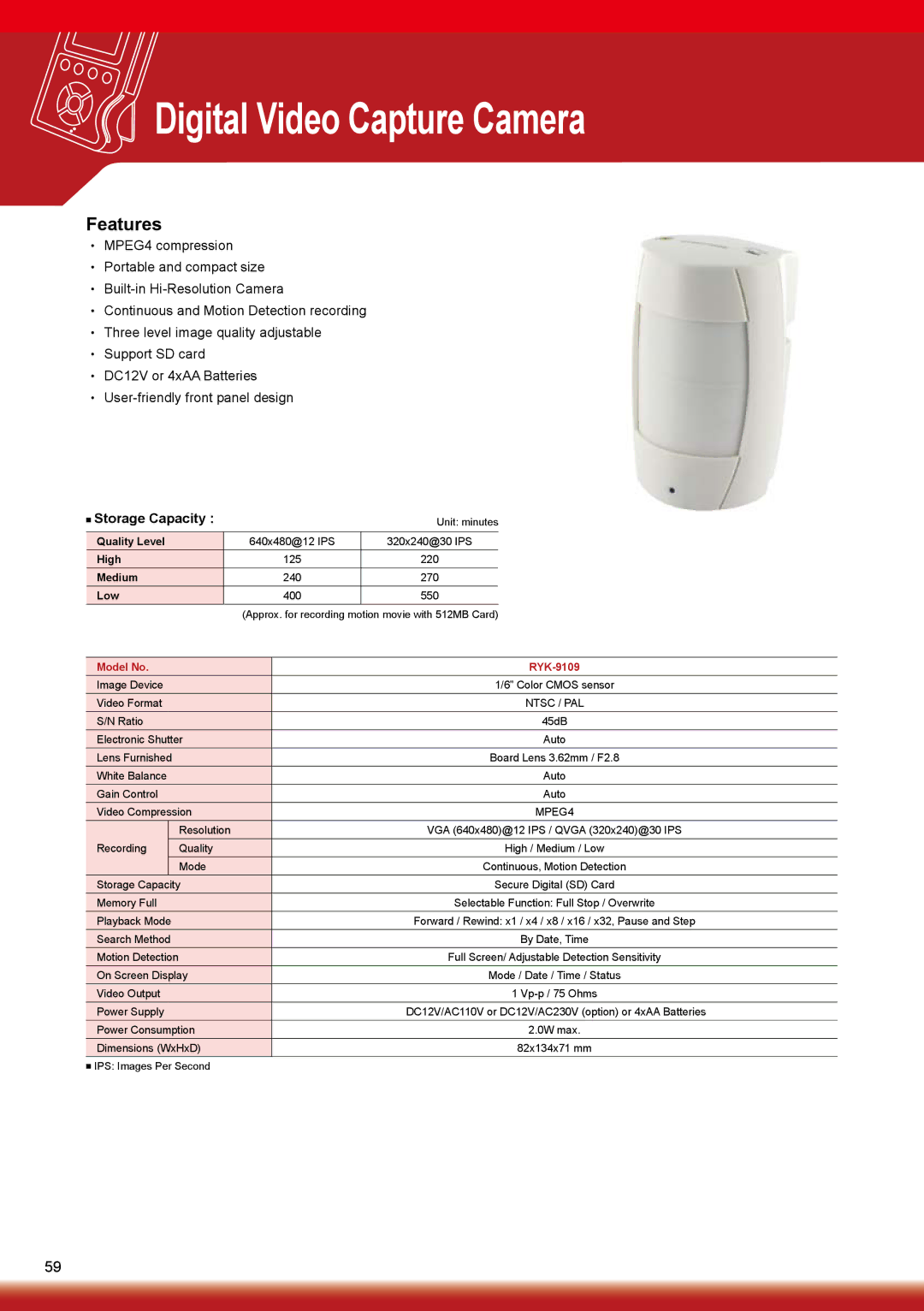 Sony RYK-AF302A manual Storage Capacity 