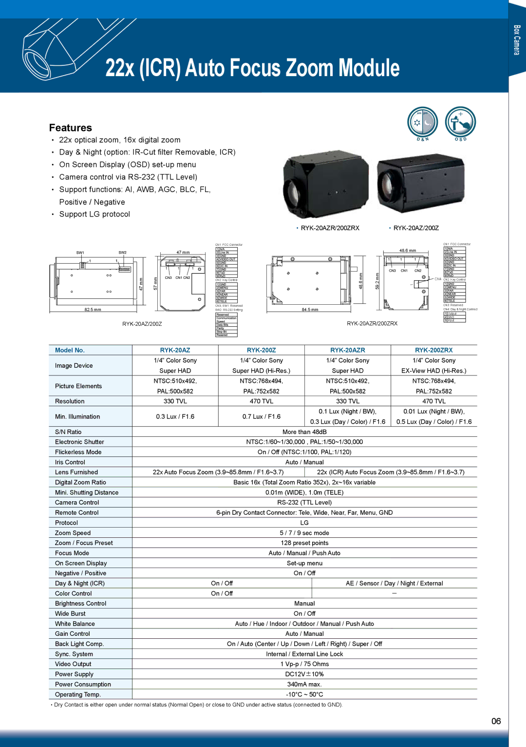 Sony RYK-AF302A manual 22x ICR Auto Focus Zoom Module 