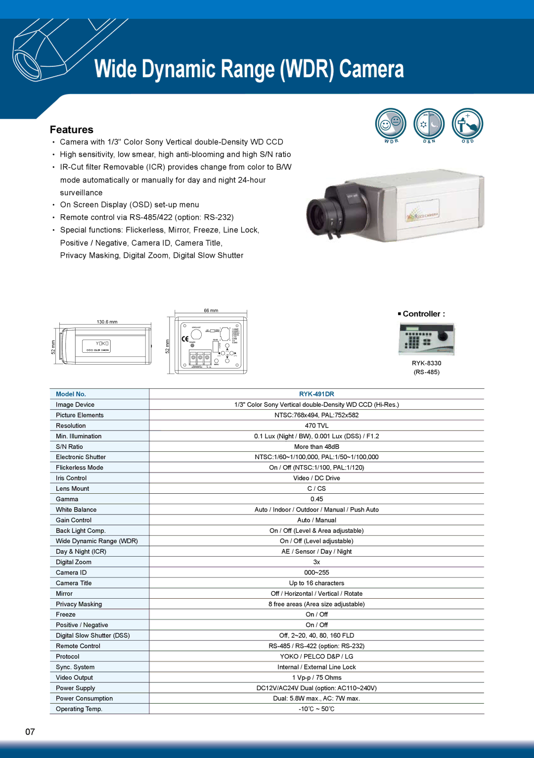 Sony RYK-AF302A manual Wide Dynamic Range WDR Camera, Controller 