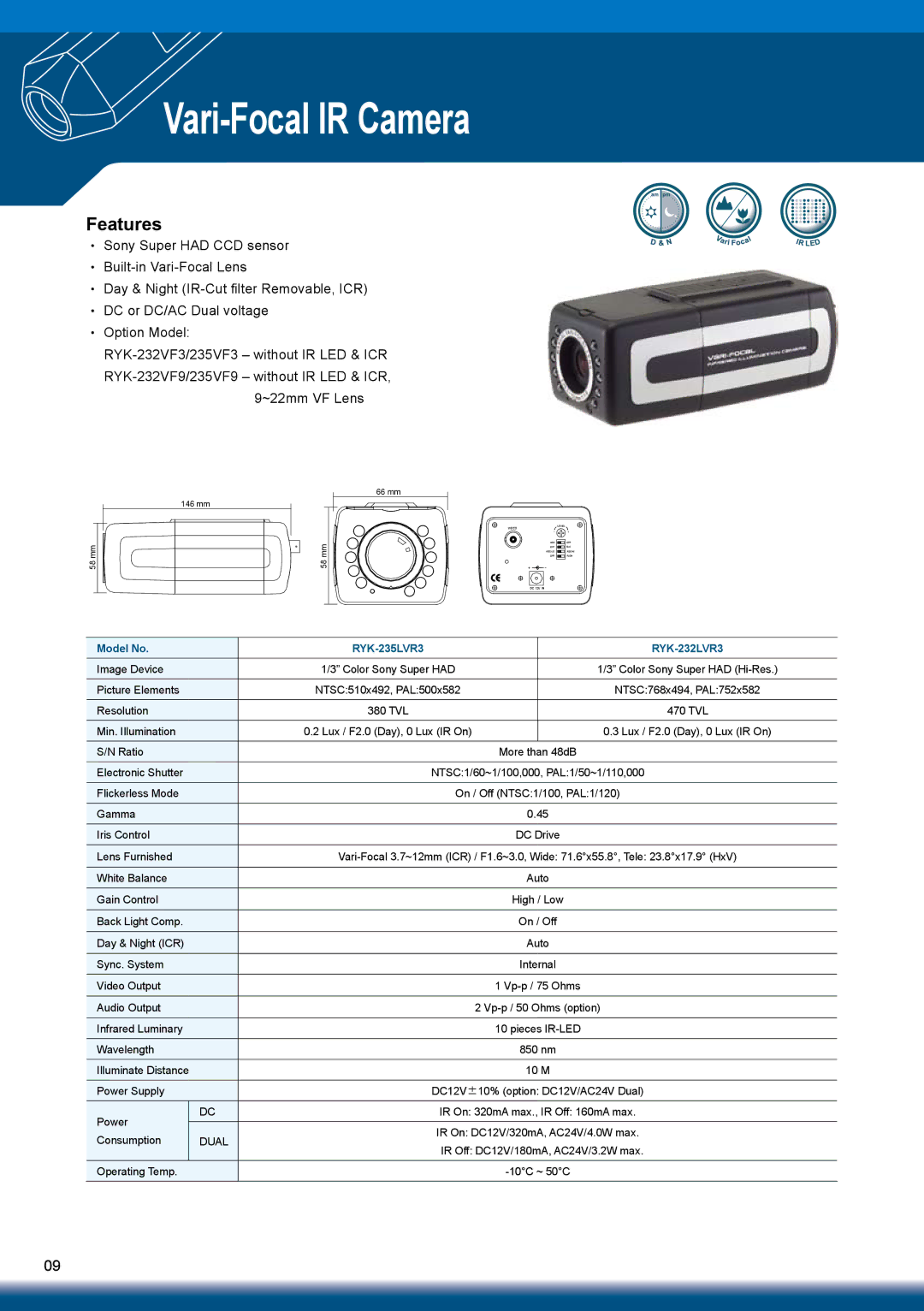 Sony RYK-AF302A manual Vari-Focal IR Camera, Dual 