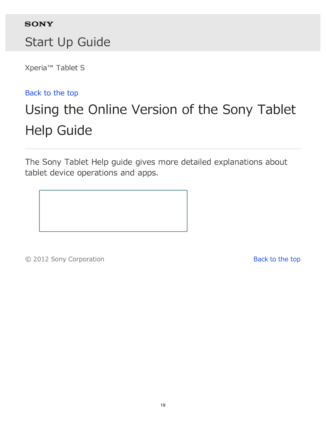 Sony manual Using the Online Version of the Sony Tablet Help Guide 